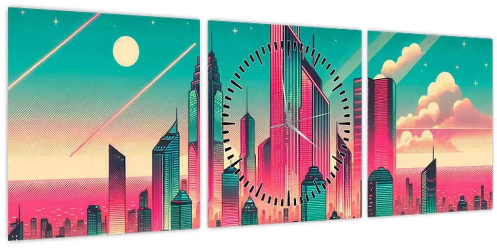 Tablou – Metropolă în stil pop-art (cu ceas) (90x30 cm)