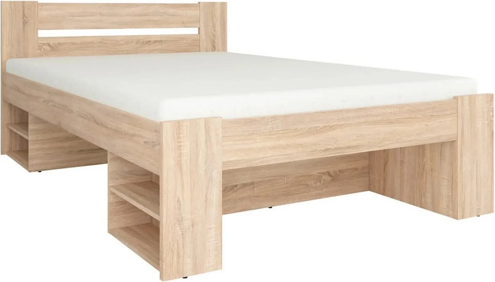 Cadru pat NEPO PLUS 140x200, stejar sonoma, PAL laminat, cu spatiu dep