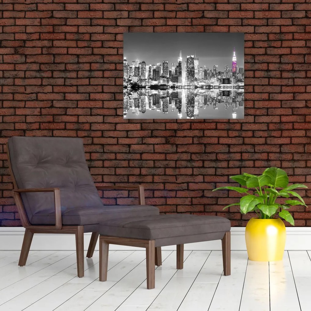 Tablou pe sticlă - New York și zgârie-norii mov (70x50 cm)