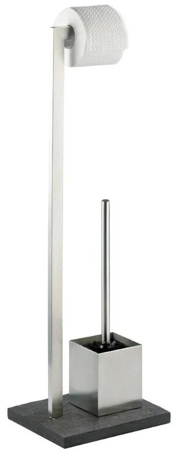 Perie WC cu suport hartie igienica, SLATE ROCK, Argintiu, 73,5x23x19,5 cm, WENKO