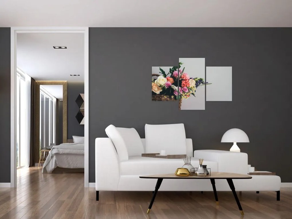 Tablou cu coș și flori (90x60 cm)