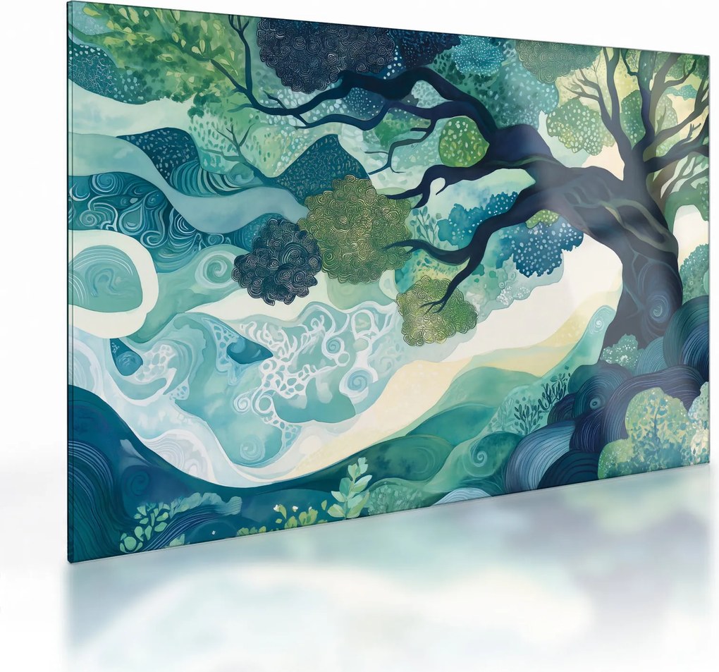 Tablou pe sticlă – Coroană verde a arborelui vieții (70x50 cm)