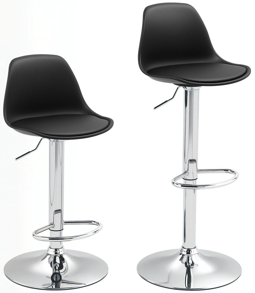 Homcom Set 2 Scaune Bar – Reglabile, Cu Spatar si Pivotante | Aosom Romania