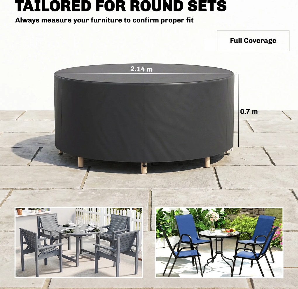 Outsunny Husă protecție pentru mobilier de grădină, rezistentă la iarnă, impermeabilă, anti-UV, prelată 420D țesătură Oxford Ø214x70Hcm Negru | Aosom Romania