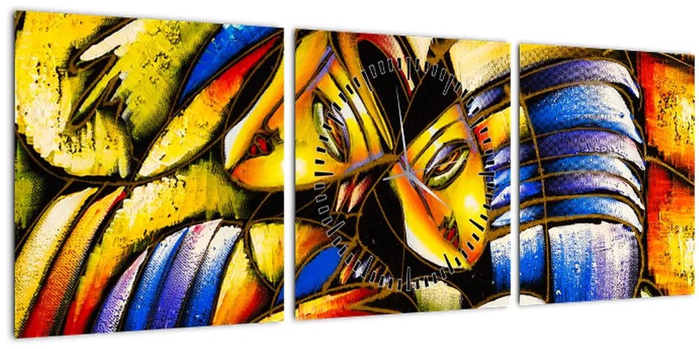 Tablou - Pictură în ulei, îndrăgostiții (cu ceas) (90x30 cm)