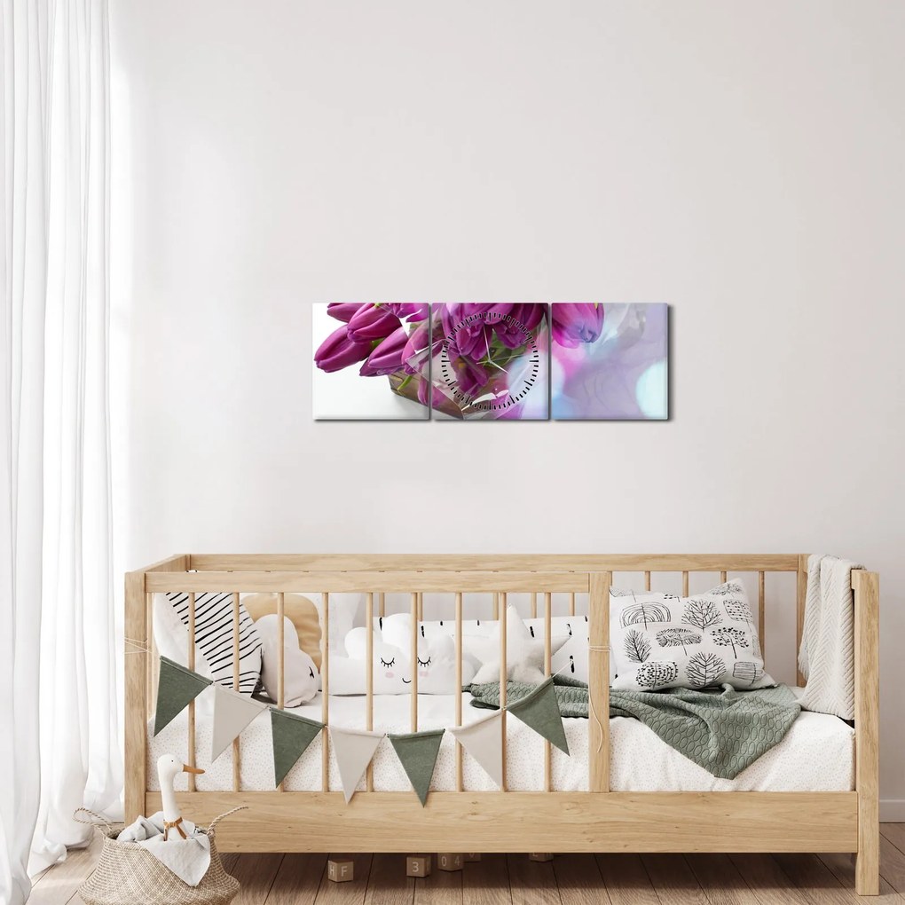 Tablou - buchet de lalele (cu ceas) (90x30 cm)