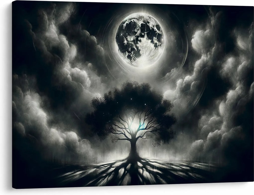 Tablou – Arbore alb-negru în lună plină (70x50 cm)