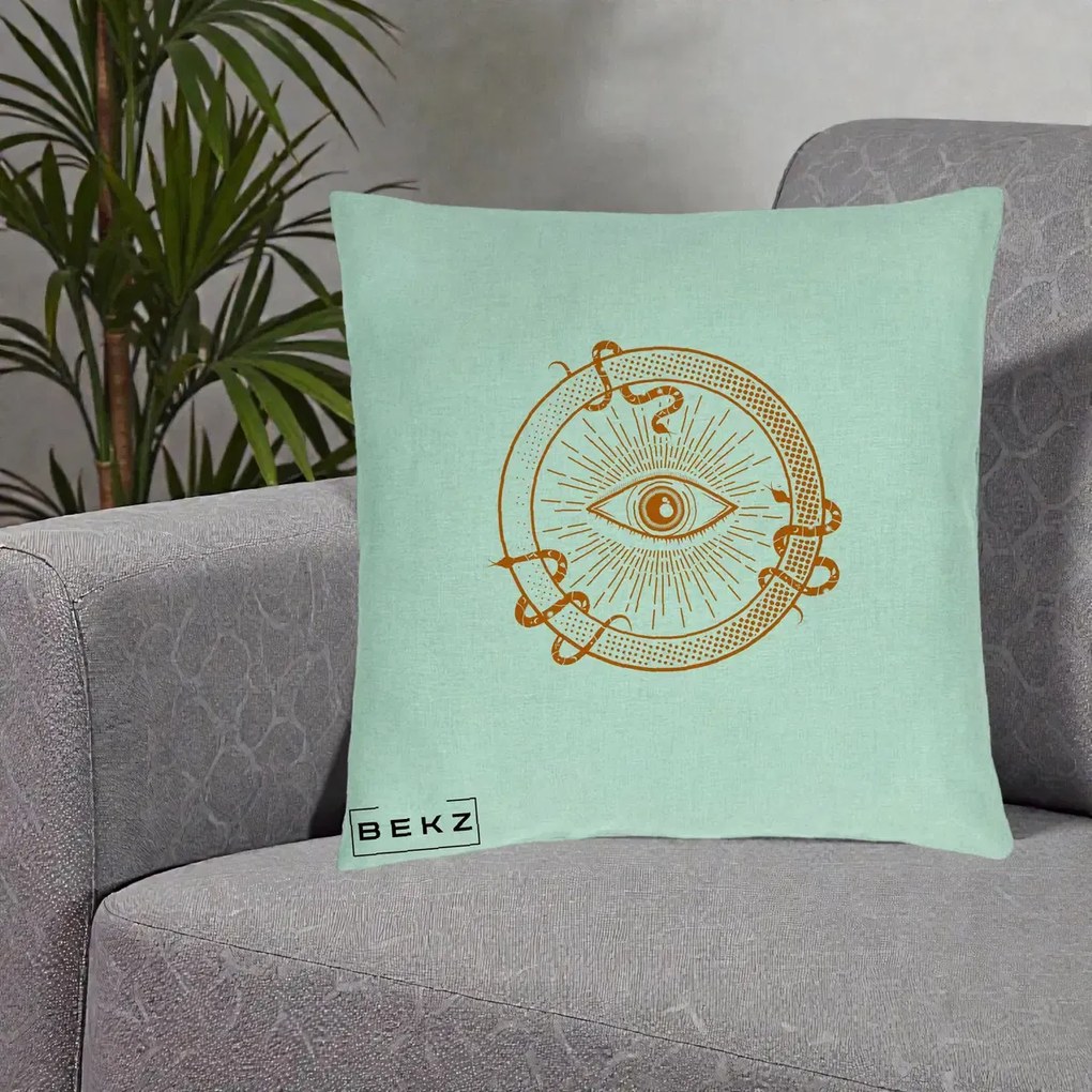 Perna Personalizata Ochiul Providentei Mistic Orange, 40x40 cm, Verde Menta, Husa Detasabila, Perna Inclusa, BEKZ®