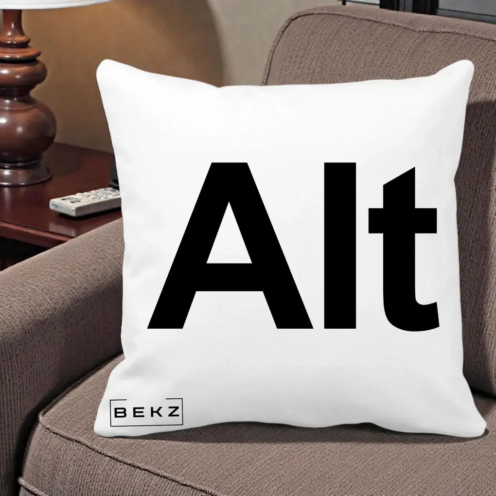 Perna Personalizata Tasta Alt Tipografie Bold, 40x40 cm, Alba Mata, Husa Detasabila, Perna Inclusa, BEKZ®