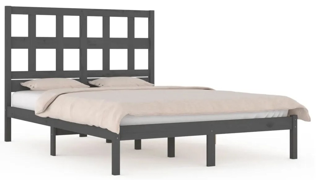 3104500 vidaXL Cadru de pat, gri, 200x200 cm, lemn masiv de pin