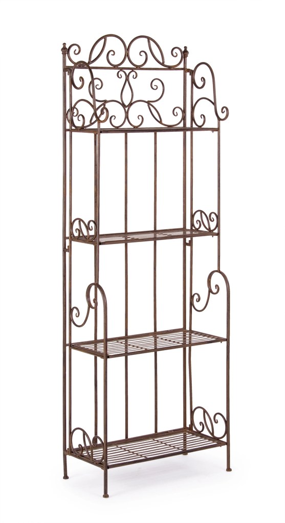 Raft fier forjat pentru colt 4 polite maro 57x28x164h
