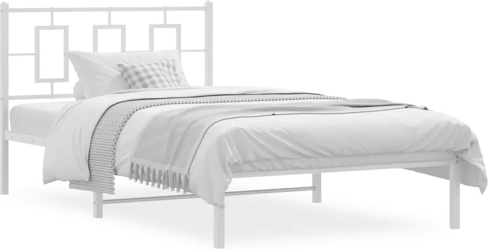 vidaXL Cadru de pat din metal cu tăblie, alb, 107x203 cm
