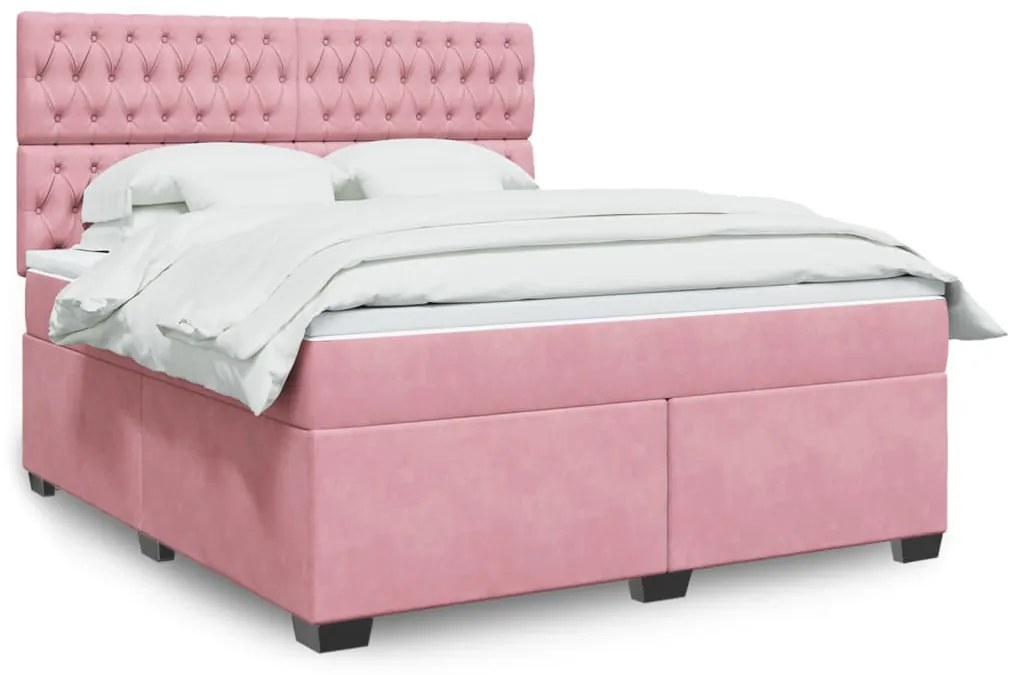 vidaXL Pat box spring cu saltea, roz, 180x200 cm, catifea
