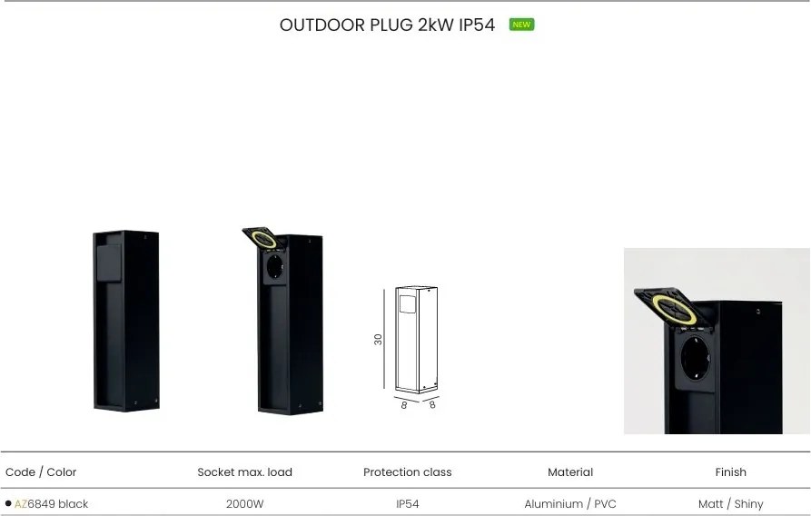 Priza pentru exterior tip stalp OUTDOOR PLUG 2kW IP54 BK