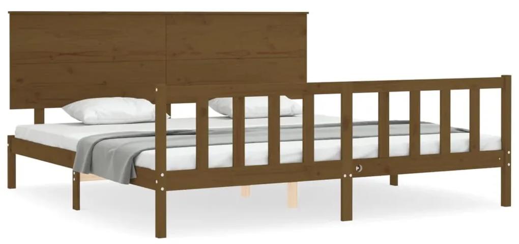 3193424 vidaXL Cadru pat cu tăblie, maro miere, 200x200 cm, lemn masiv