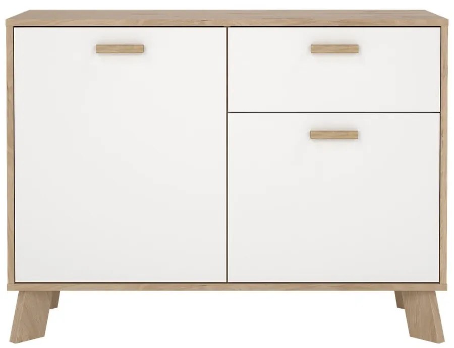 Comodă albă-în culoare naturală cu aspect de lemn de stejar 99x73x39 cm Ikast – Tvilum