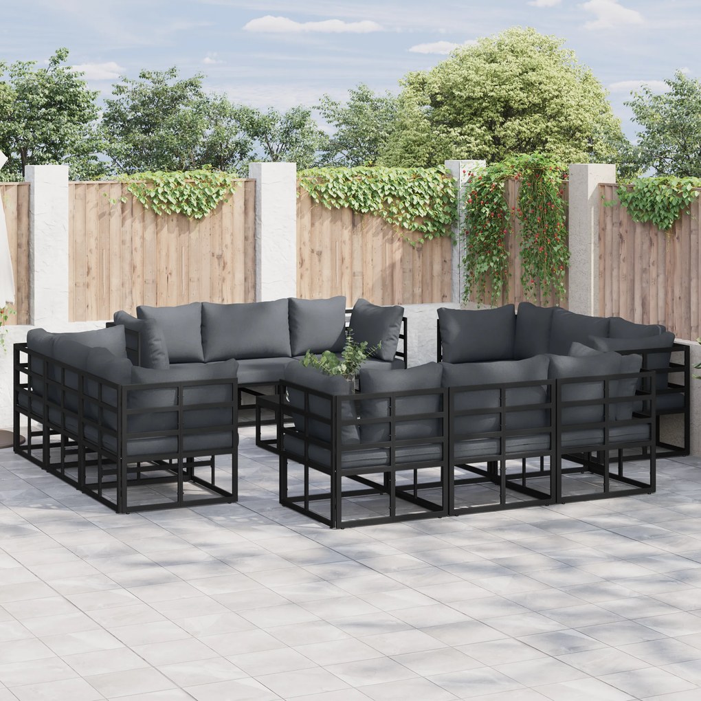vidaXL Set de canapele pentru grădină cu pernă 12 pcs Negru Aluminiu