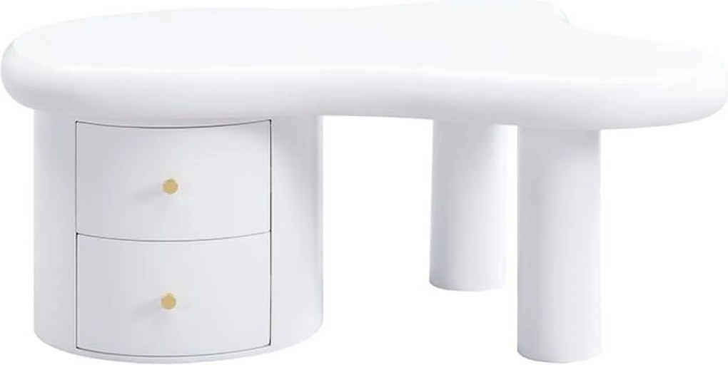 Măsuță de cafea cu formă neregulată, 2 sertare, 97x64x42 cm, Alb