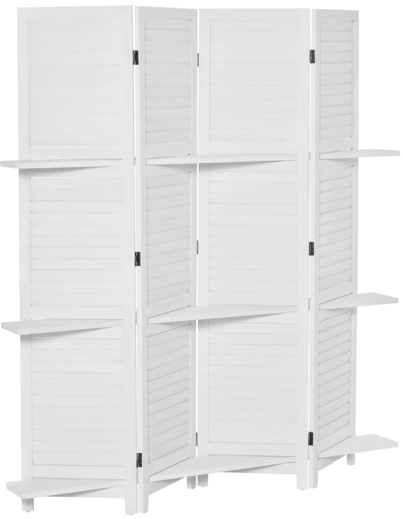 HOMCOM Paravent interior 4 Panouri 160L x 170H cm 3 rafturi Pliabile separator de cameră Uși pliante Lemn de Paulownia Alb | Aosom Romania