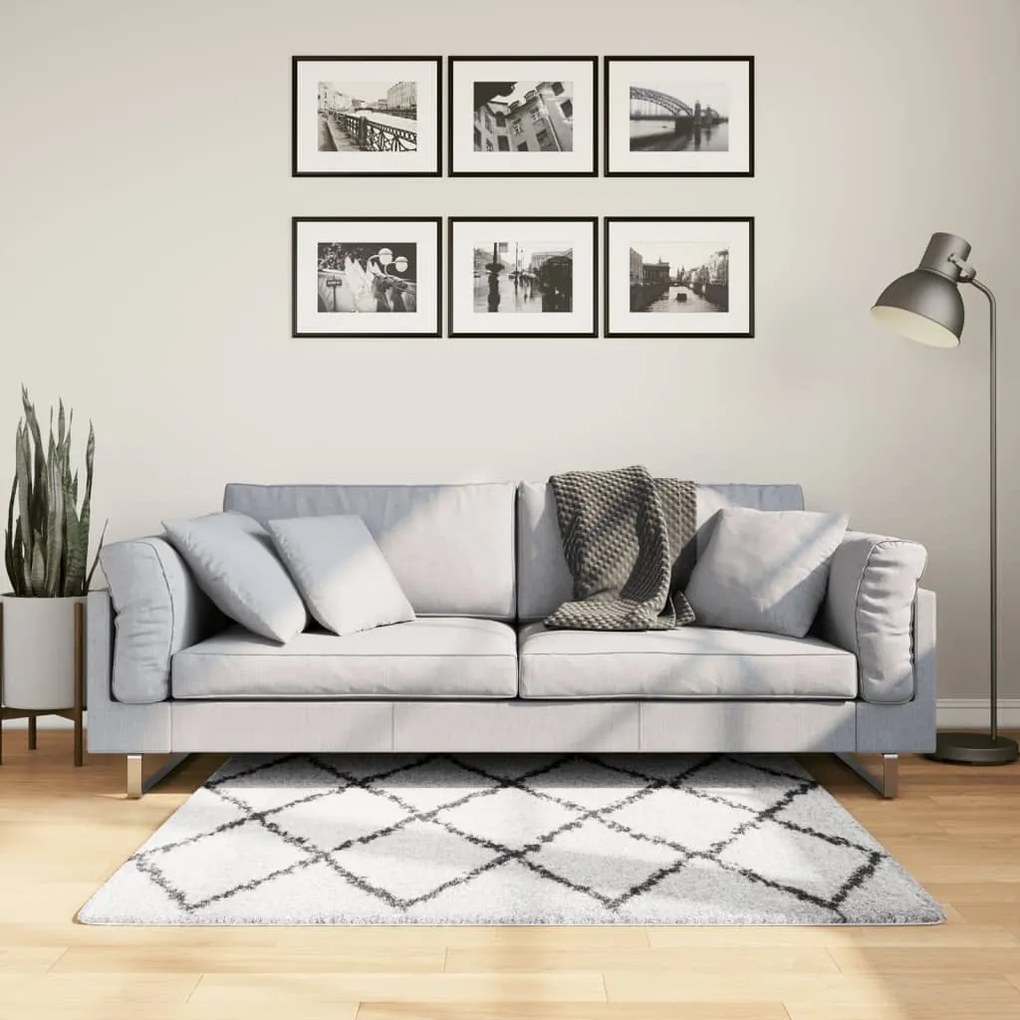 vidaXL Covor pufos &quot;PAMPLONA&quot; fire înalte negru/crem modern 120x170 cm