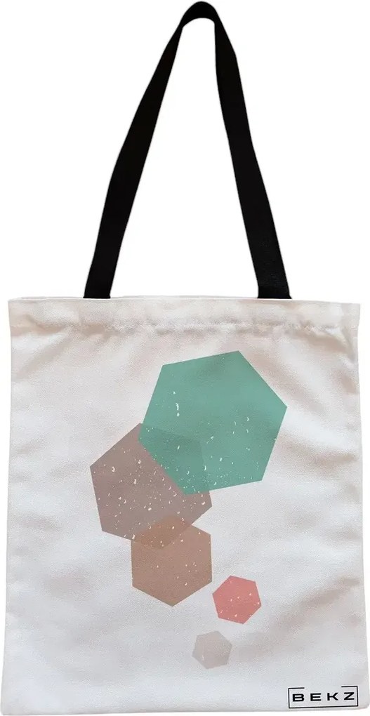Sacosa de Panza pentru Cumparaturi, Geanta Tote, model Hexagons, Cu fermoar, 38x34.5 cm, Alba, BEKZ®