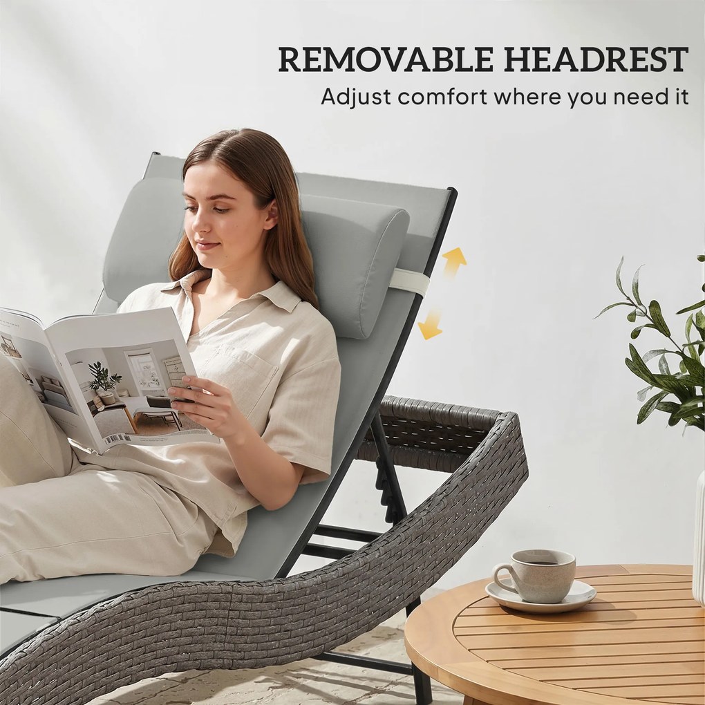 Outsunny Șezlong din PE-rattan, formă în S, șezlong de grădină cu spătar reglabil în 5 poziții, pernă pentru cap, respirabil, rezistent la UV | Aosom Romania