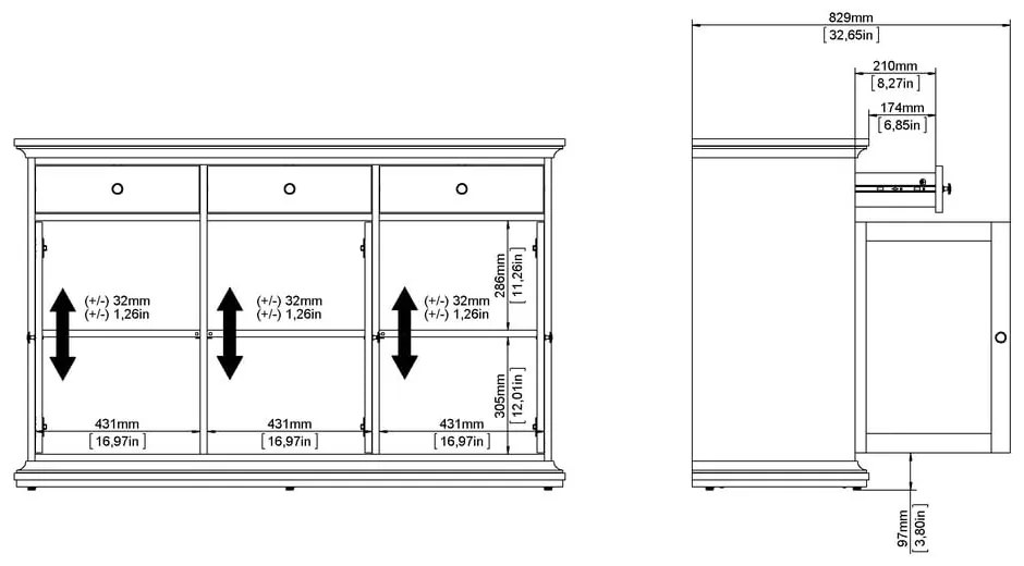 Comodă gri joasă 144x92 cm Paris – Tvilum
