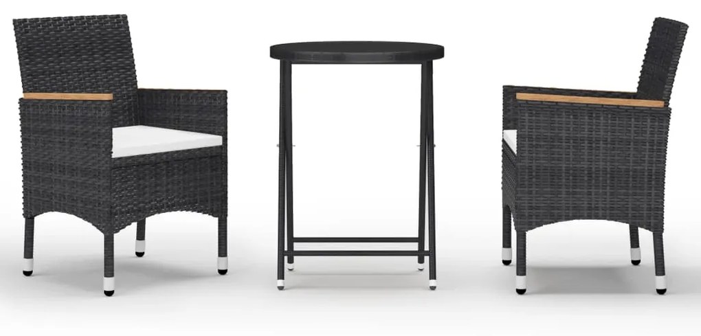 3058384 vidaXL Set mobilier bistro grădină 3 piese negru poliratan și sticlă