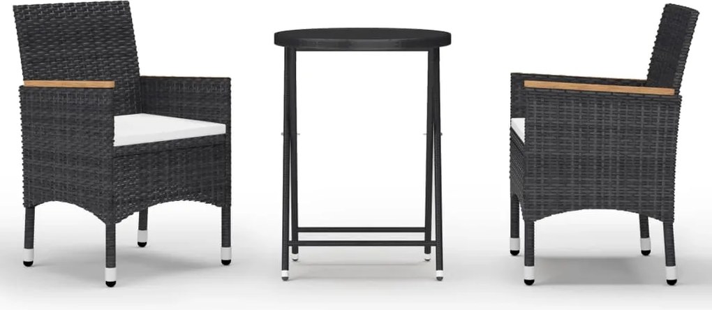 vidaXL Set mobilier bistro grădină 3 piese negru poliratan și sticlă