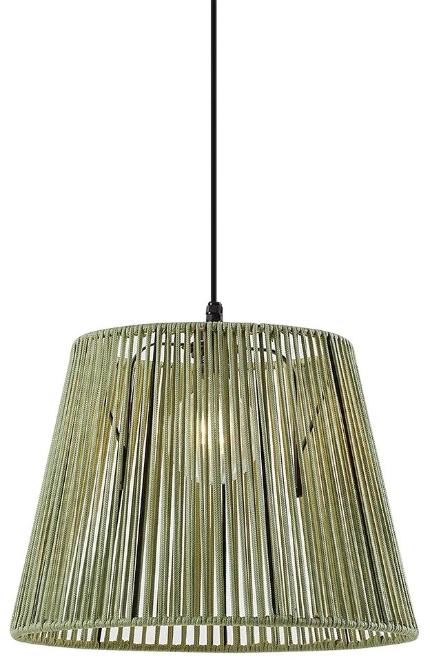 Lampa suspendată de exterior neagră cu abajur din frânghie verde IP44 - Cava Jayla