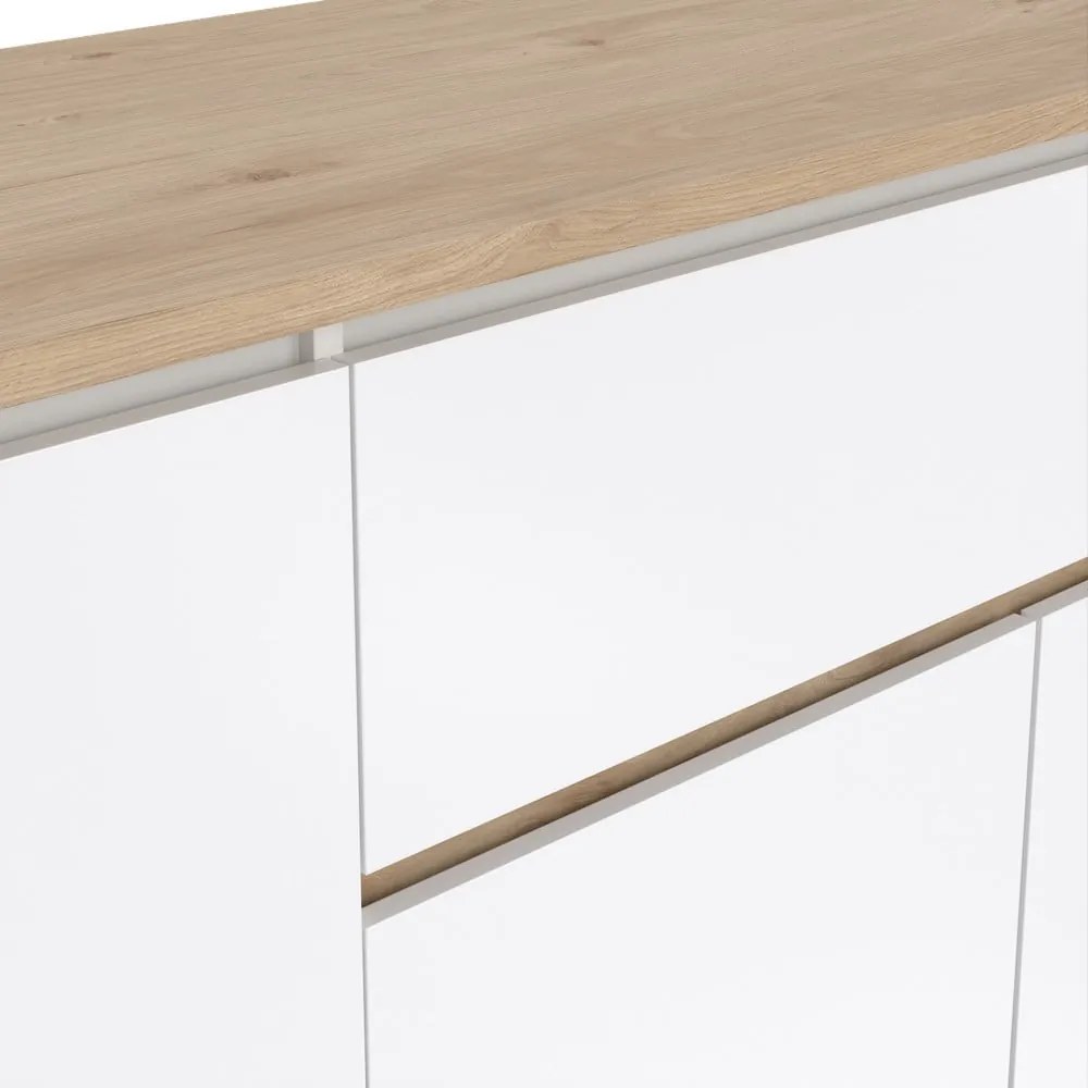 Comodă albă-în culoare naturală cu aspect de lemn de stejar 197x84x48 cm Next – Tvilum