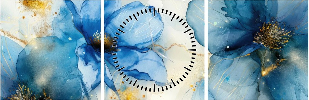 Tablou - Floral, pictură cu cerneală (cu ceas) (90x30 cm)