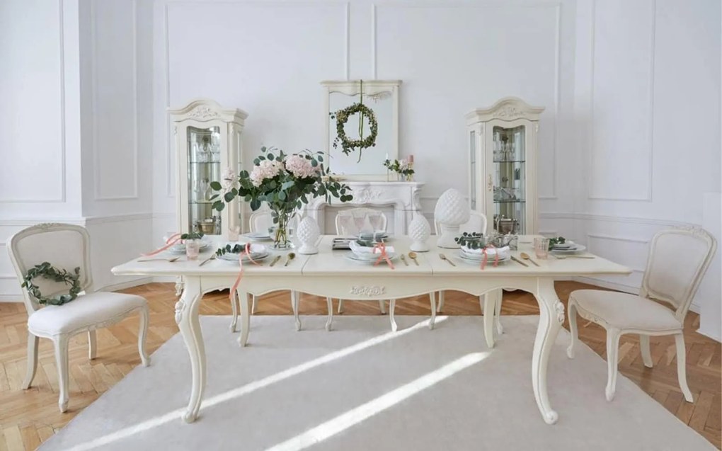 Masă lemn masiv Dining Extensibilă Paris 180/ Ecru, 240 × 100 × 80 cm