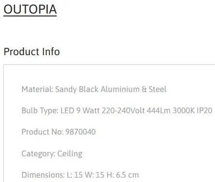 Spot LED aplicat stil minimalist OUTOPIA negru