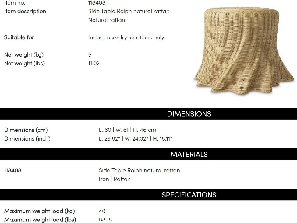 Masuta auxiliara din ratan design clasic elegant Rolph