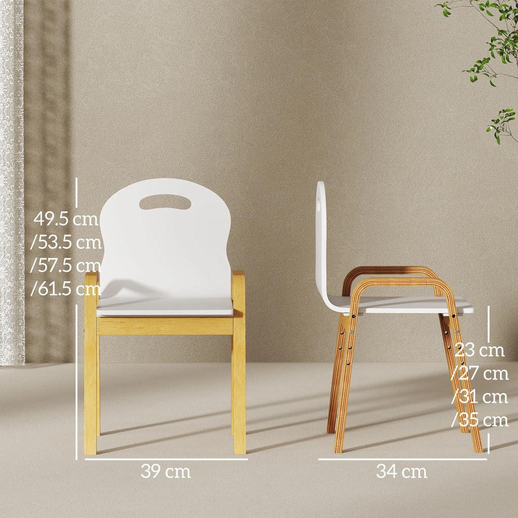 AIYAPLAY Set de 2 scaune pentru copii reglabile pe înălțime fotoliu din lemn masiv cu cotiere 39x34x61,5cm alb | Aosom Romania