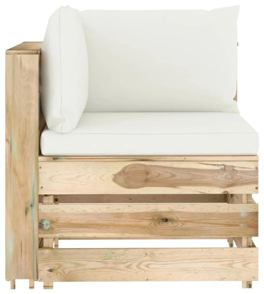 Canapea de colt modulara cu perne, lemn verde tratat 1, Crem si maro, Canapea coltar