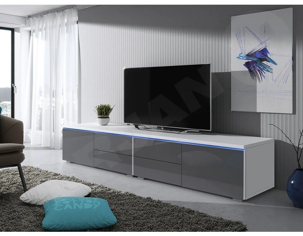 Masă TV Coral XI Double (Alb + Gri lucios). 1058400