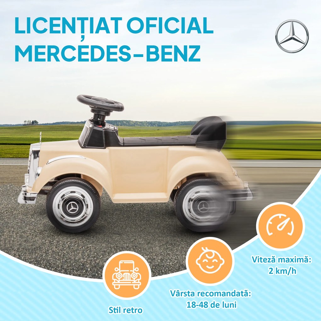 HOMCOM Masina Electrica pentru Copii, Auto pentru Copii Mercedes-Benz 6V cu Muzica, Varsta 18-48 Luni, Bej | Aosom Romania