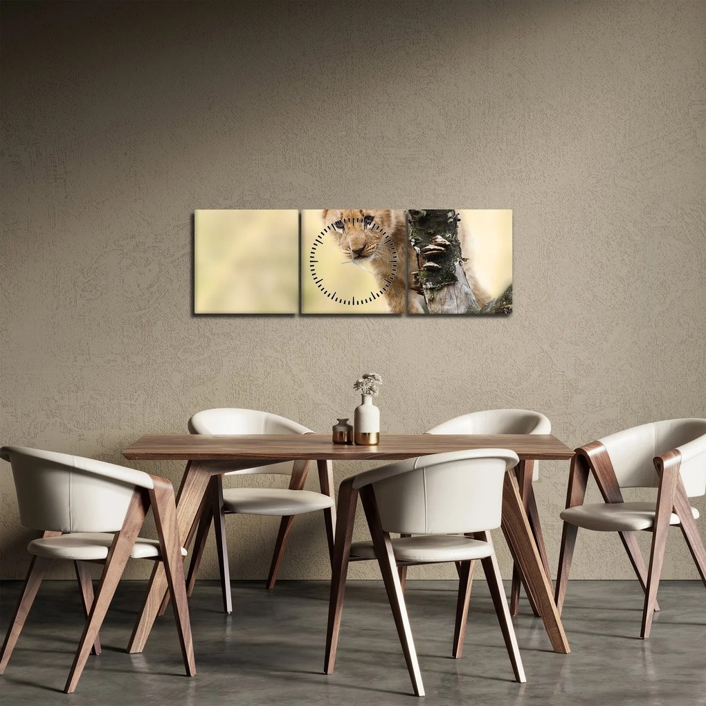 Tablou cu pui de leu (cu ceas) (90x30 cm)