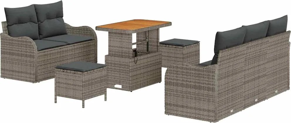 vidaXL Set de canapele pentru grădină cu pernă 8 pcs Gri poliratan