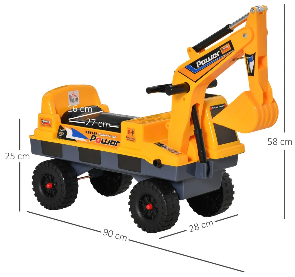 Buldozer excavator HOMCOM, jucarie 2 in 1, 90x28x58cm galben | Aosom Romania