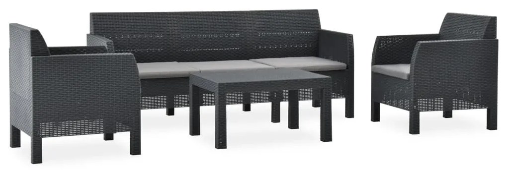 vidaXL Set mobilier de grădină cu perne, 4 piese, antracit, PP ratan