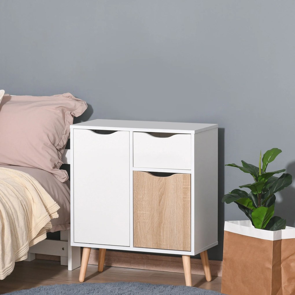 HOMCOM Bufet Mobilier de Depozitare Design scandinav 2 dulapuri sertar culisant Lemn Alb stejar deschis | Aosom Romania