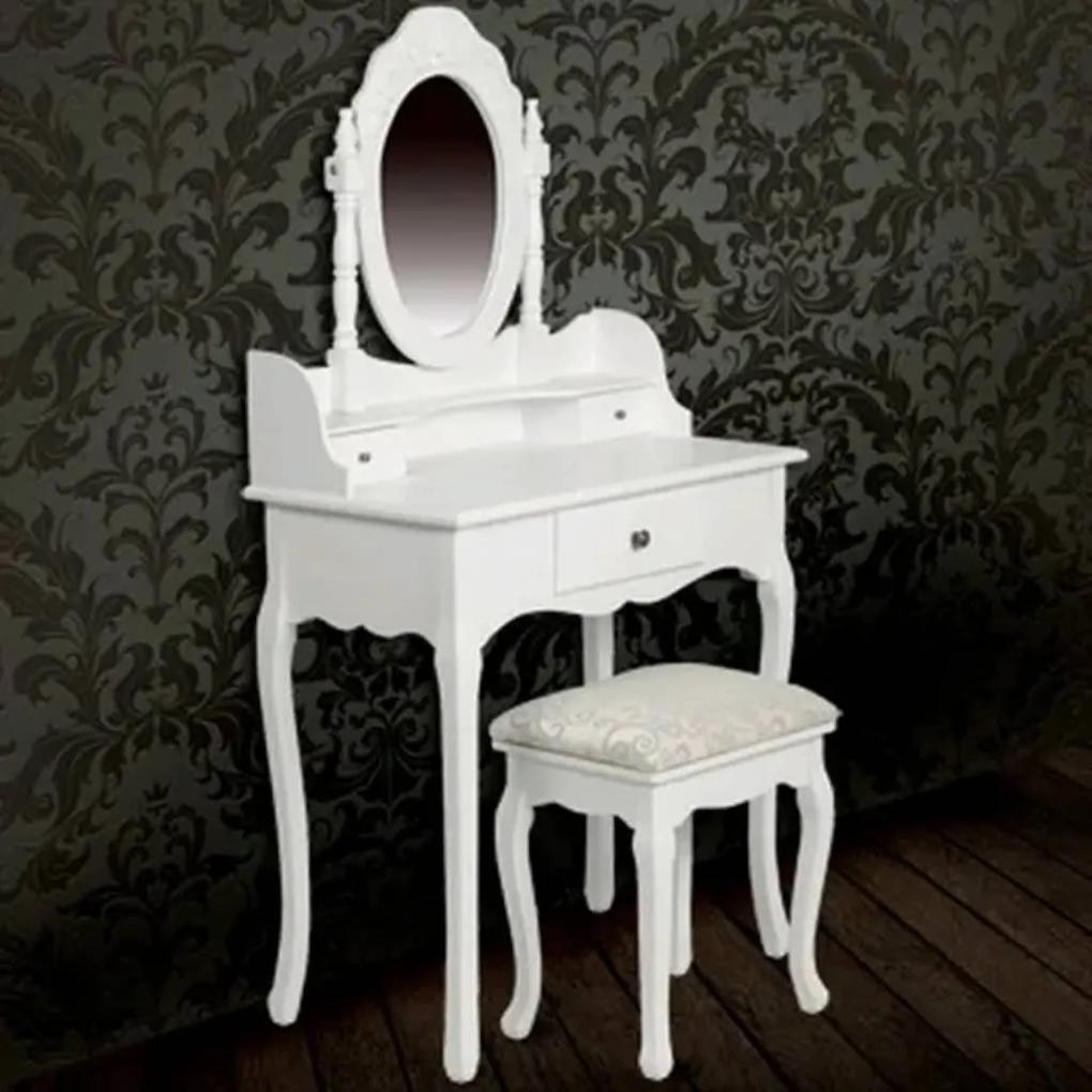60558 vidaXL Masă de toaletă cu oglindă și taburet, alb