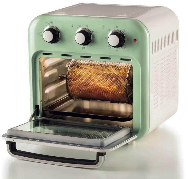 Friteuza cuptor cu aer cald Ariete VINTAGE 4632/04, 1400W, 16 L, Pana la 230°C, Timer, Cos rotativ, Alb/Verde