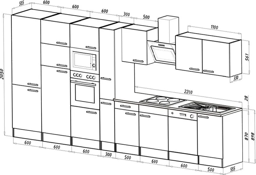 Mobilă de bucătărie Yorki 430, corp stejar sonoma, față antracit satinat, frigider cu congelator superior