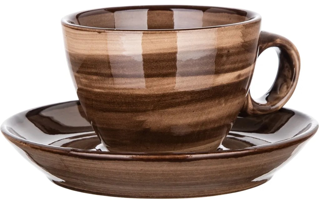 Set de 6 cești și farfurii Banquet PALAS, 90 ml, maro