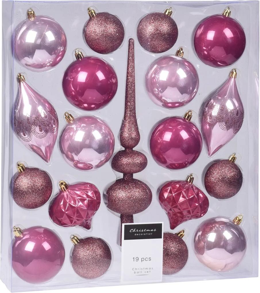 Set decorațiuni Crăciun Clotte, roz, 19 buc.