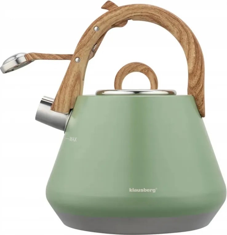 Ceainic cu fluier Klausberg KB 9062, 2,5 l, Otel inoxidabil, Maner care nu se incalzeste, Toate plitele inclusiv inductie, Verde